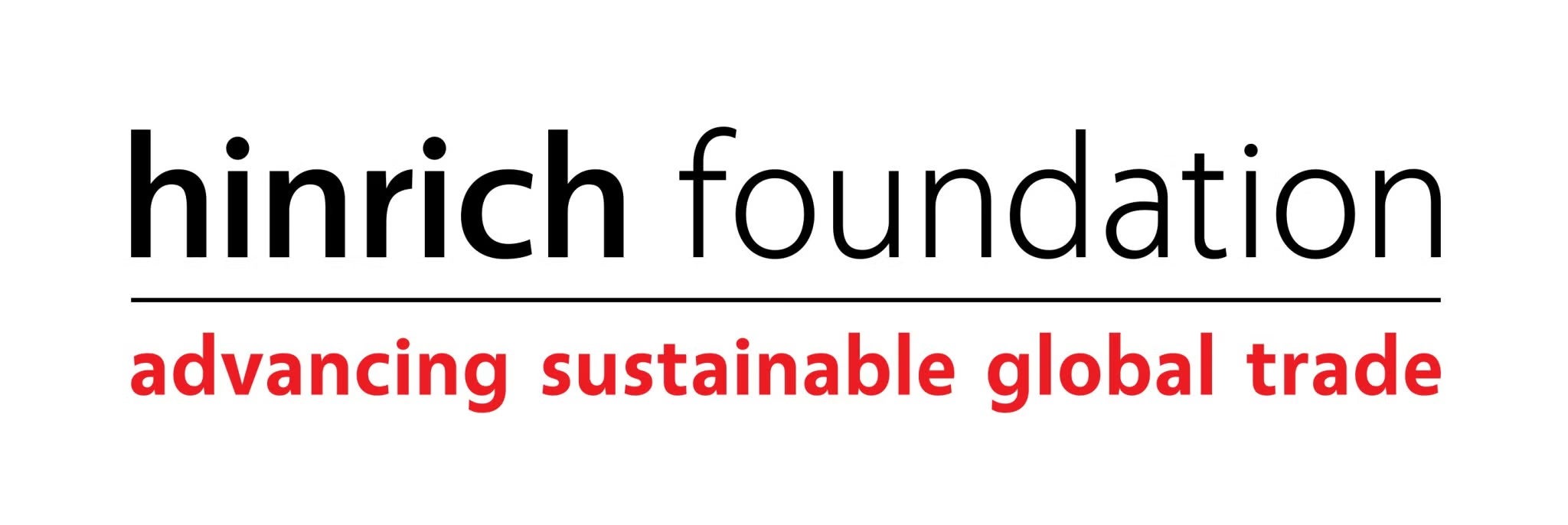 Black and red sans serif font, on a white background, stating 'hinrich foundation: advancing sustainable global trade'.