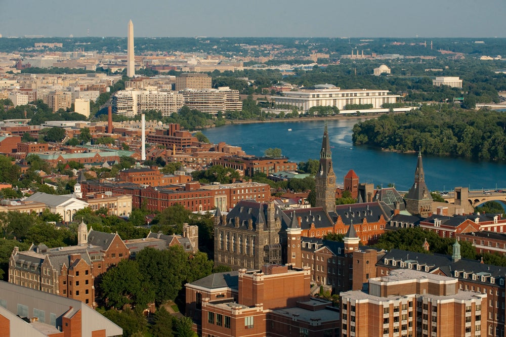 Georgetown University Ariel Shot with DC in Background