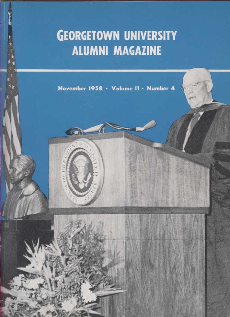 Eisenhower at Walsh dedication_Alumni Magazine November 1958