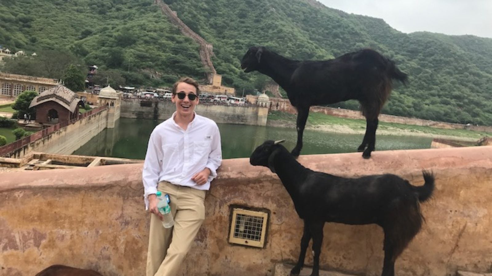 Henry Mihm with two goats