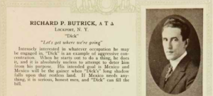 Richard P. Butrick’s 1921 yearbook entry.