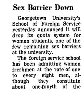 Washington Post talking about the admittance of women at the School of Foreign Service
