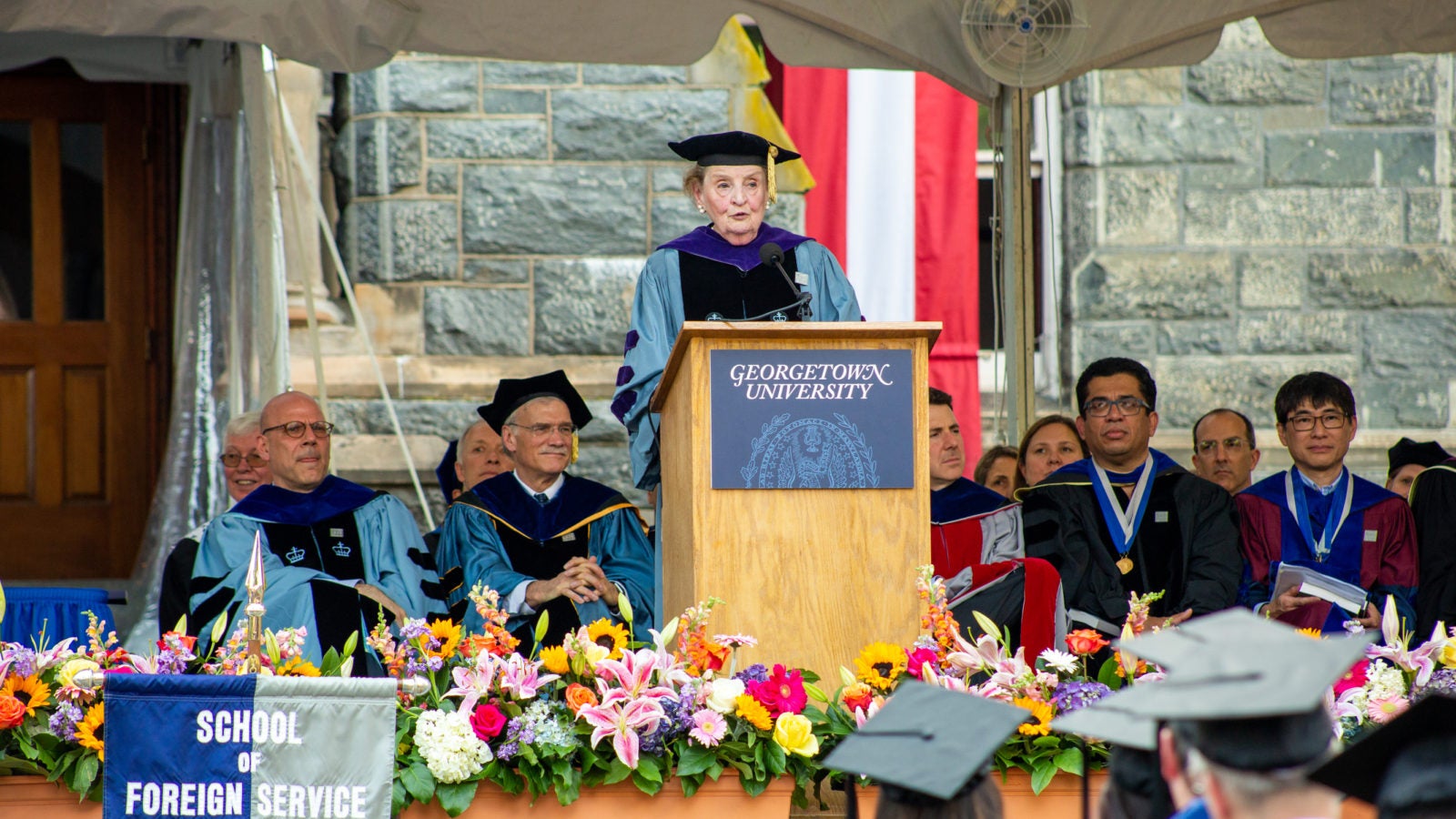Madeleine Albright speaking at graduation