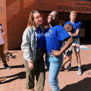 Rose Dallimore (SFS'22) poses with a friend in Red Square for OUTober.