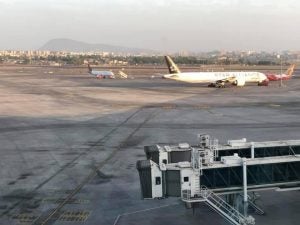 Photo of a Star Airlines jet taken out of an airport window