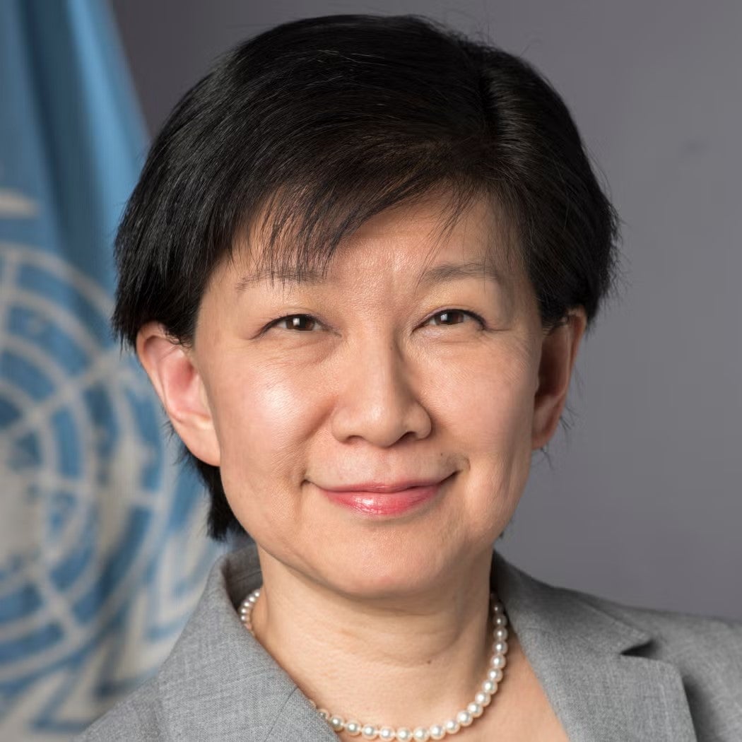 Headshot of Izumi Nakamitsu wearing gray blazer and pearl necklace.