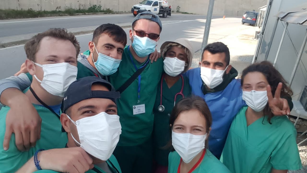 Medical volunteers posing for a selfie