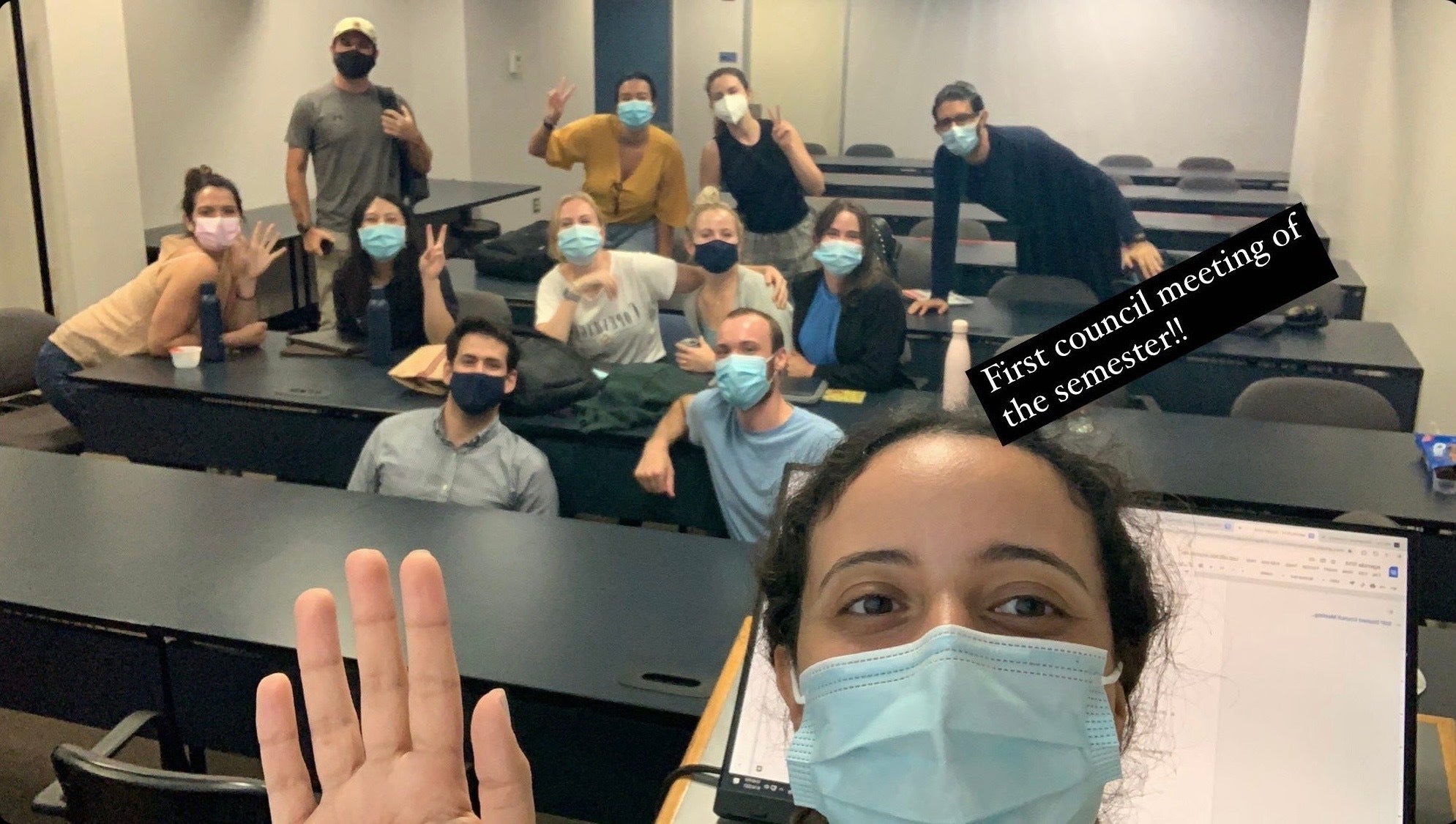 Students in the SSP Council meeting pose for a selfie