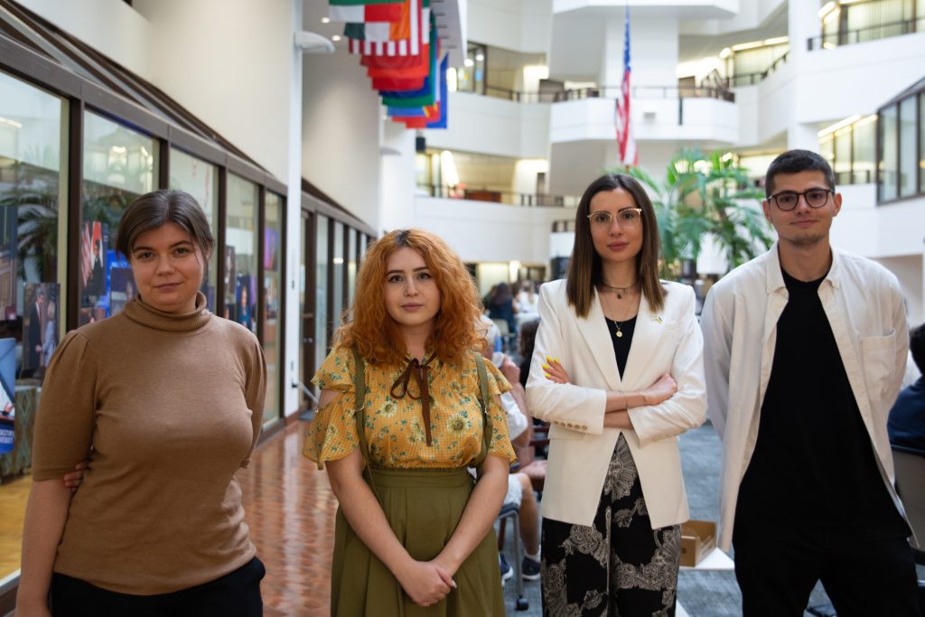 (Left to right) Iryna Adam, Juliana Kogan, Ruslana Kochmar and Nikita Makarenko stand in the ICC Galleria
