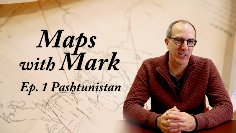 Maps with Mark. Ep. 1 Pashtunistan. A cutout photo of Mark Giordano of a graphic of a map in the background.