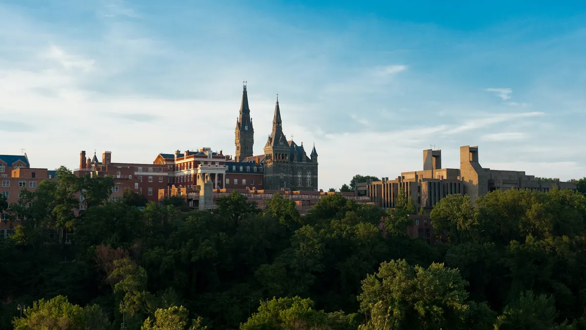 Aerial shot of Georgetown University showcasing Healy Hall