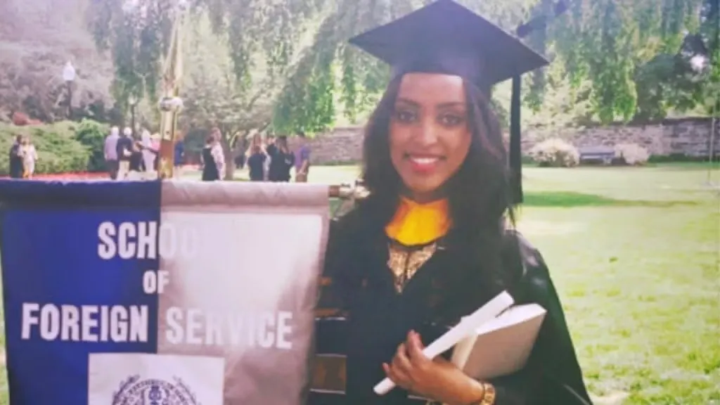 Cultural Affairs Officer Hermila Yifter (SFS'15) celebrating her graduation from SFS at the 2015 Georgetown Commencement ceremony.