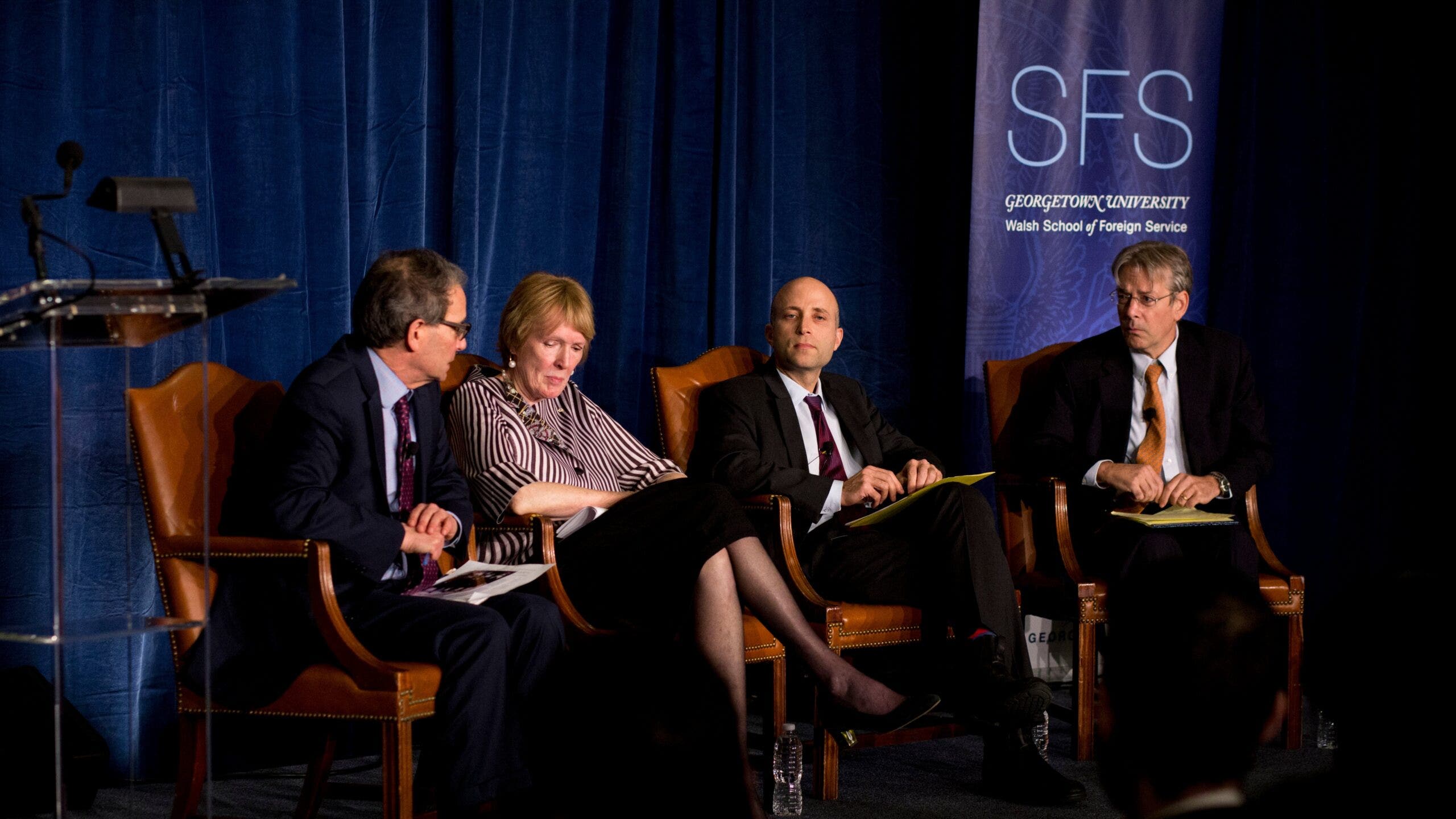 Panel on stage at the Inaugural Lloyd George Lecture