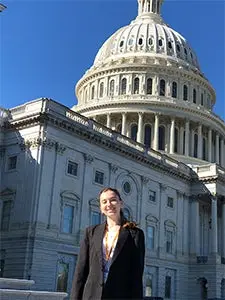Karyna Stepanovych (SFS'27) in front of the U.S. Capitol building.