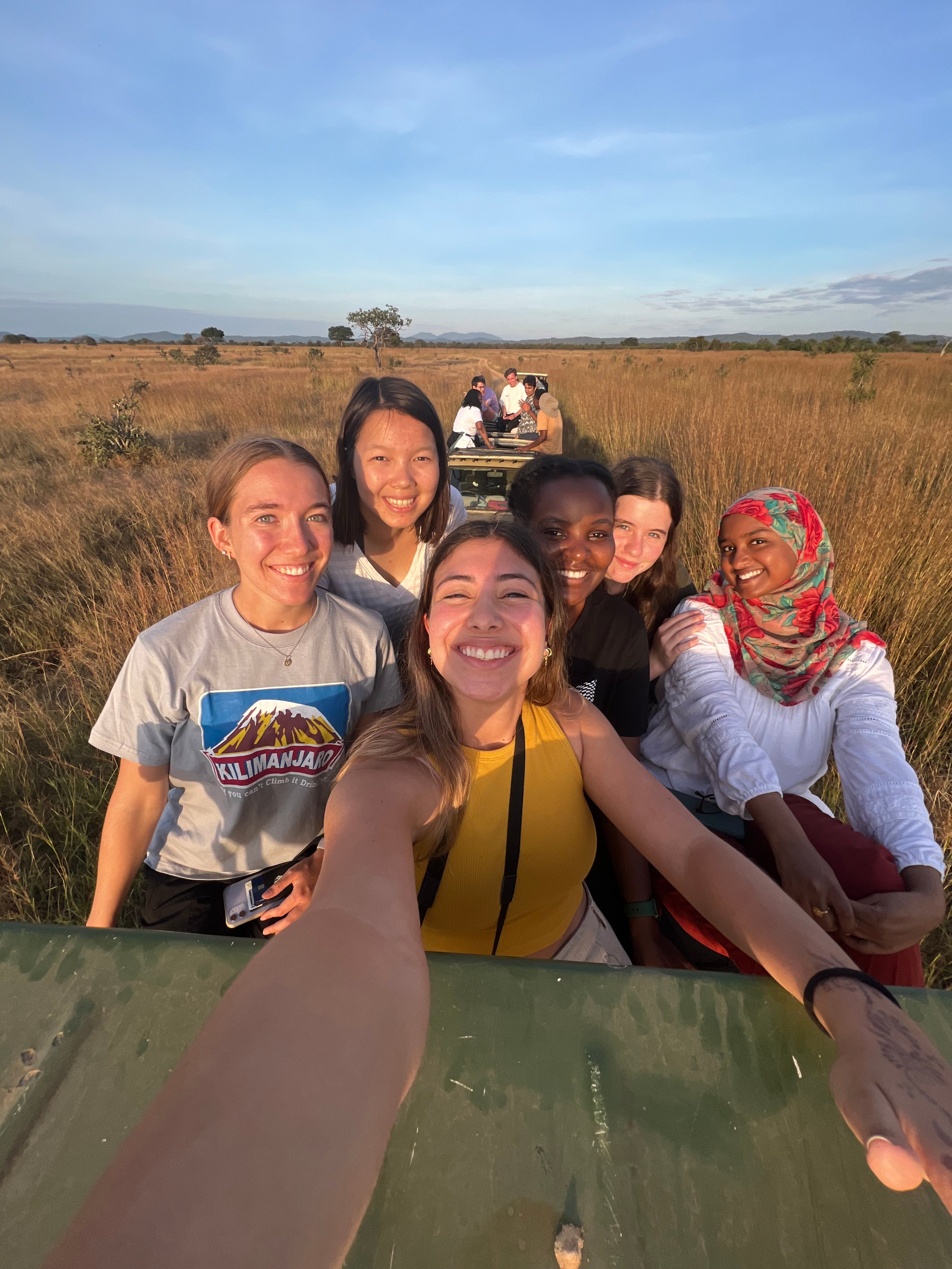 Andrea Nucete and her classmates take a selfie on safari.