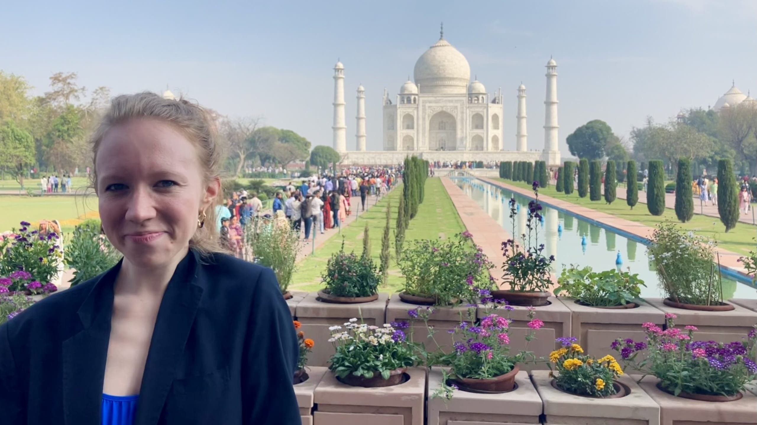 MSFS student Antonia Baskakov stands in front of the Taj Mahal