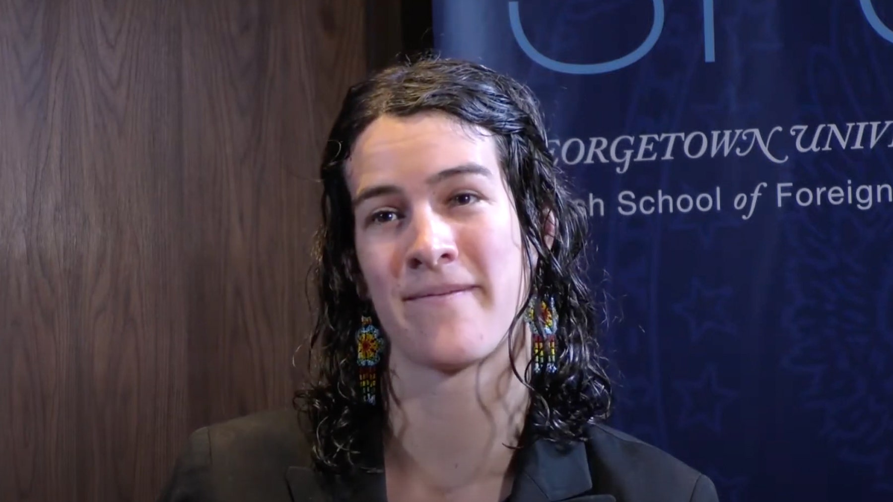 Photo of Joanna Williams speaking.