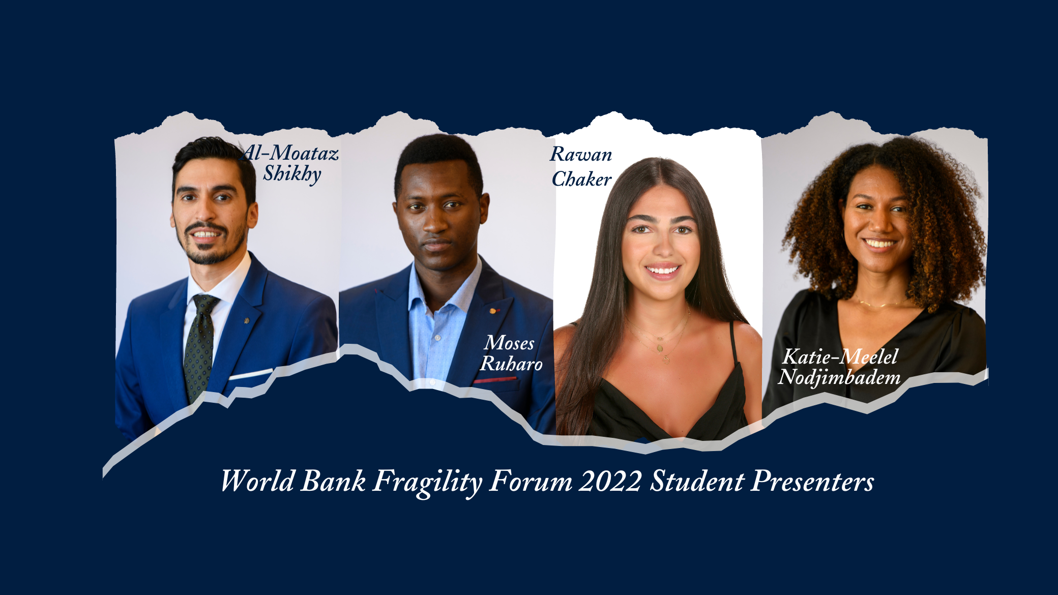 Banner with the headshots of four students.