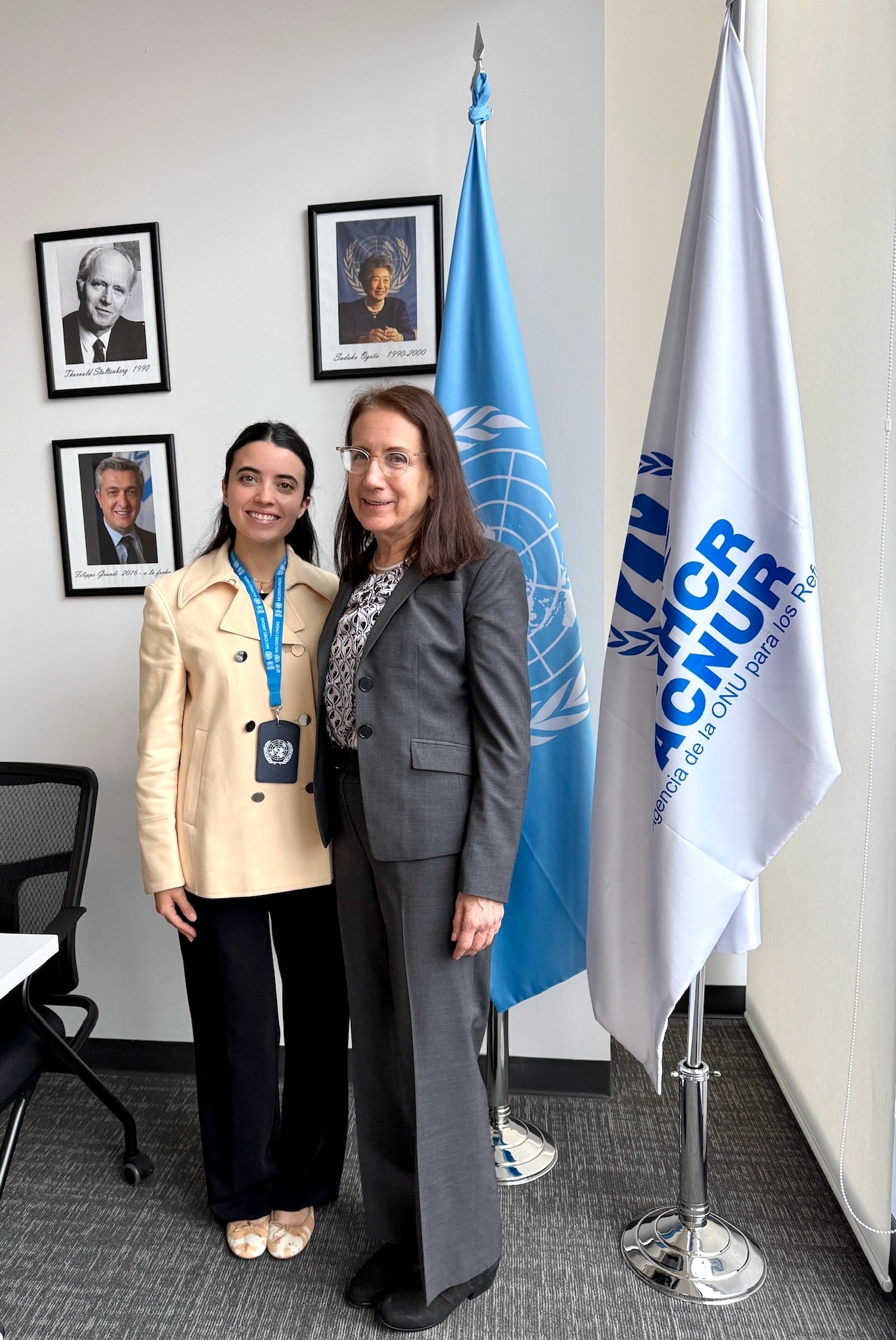 Dahdah poses for a photo with her mentor, Katherine Donato at the The Office of the United Nations High Commissioner for Refugees in Mexico City