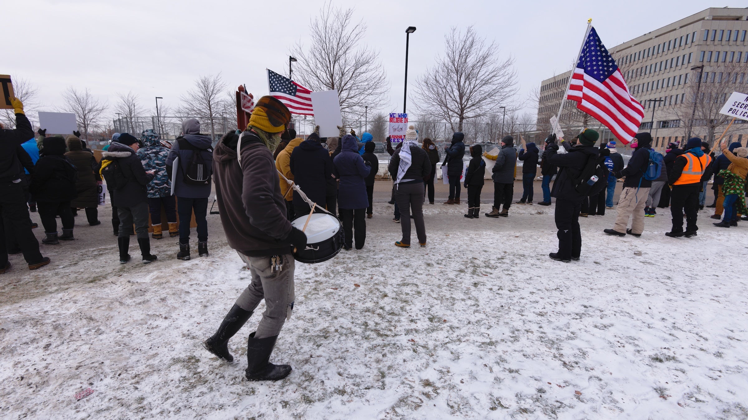 Hundreds of people protested against ICE at the Whipple Building in south Minneapolis - headquarters for DHS and ICE.