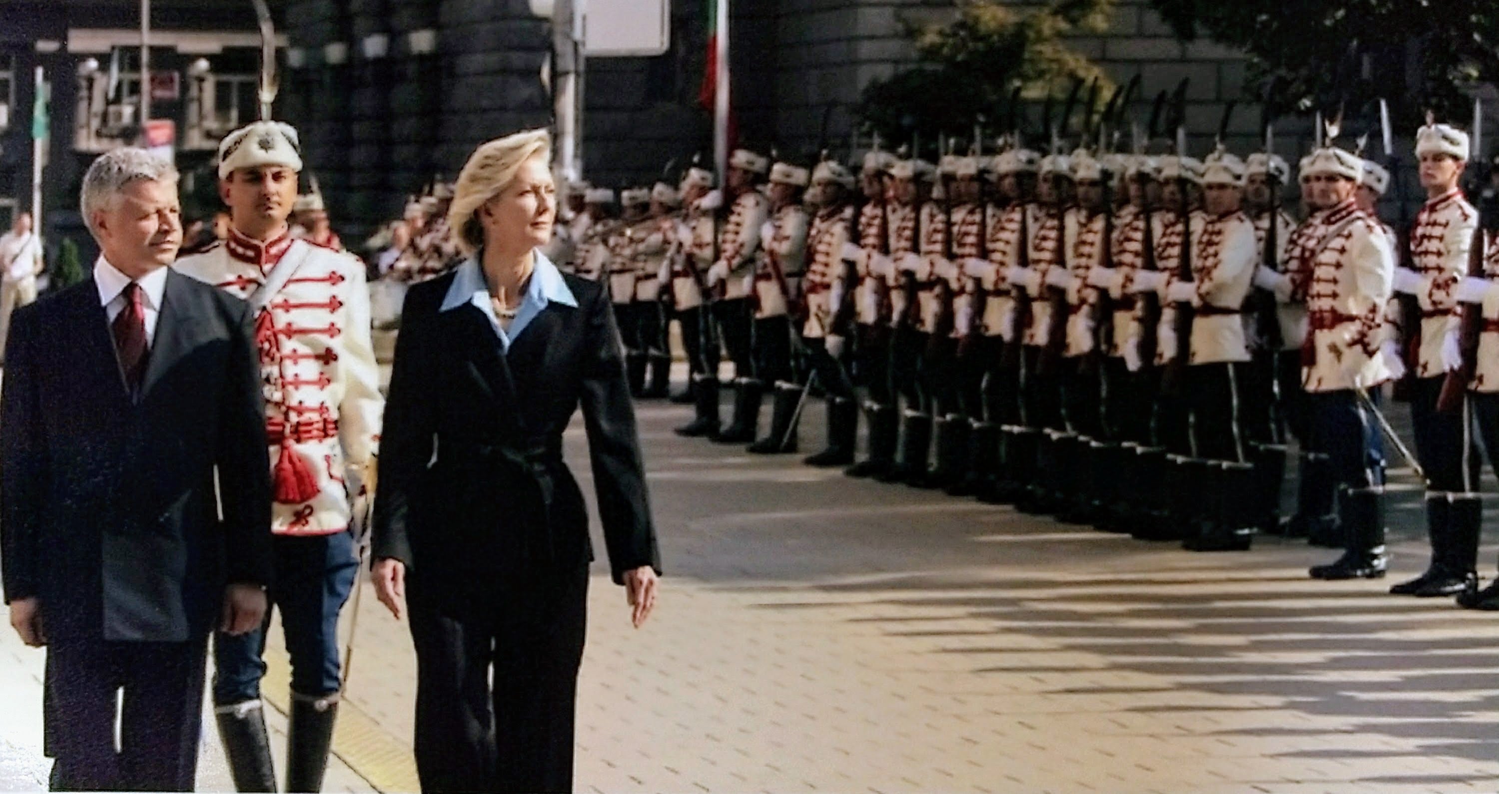 Ambassador Nancy McEldowney and military troops in Bulgaria